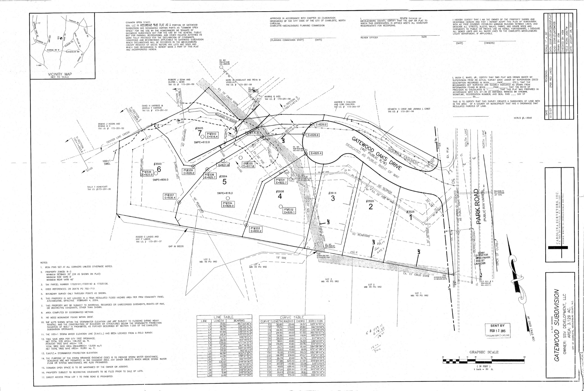 Recorded subdivision plat for Gatewood, Charlotte, NC